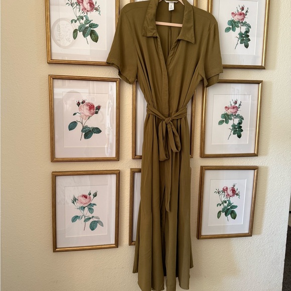 H&M Dresses & Skirts - H&M Olive Green Women's Collared V-Neck Shirt Dress